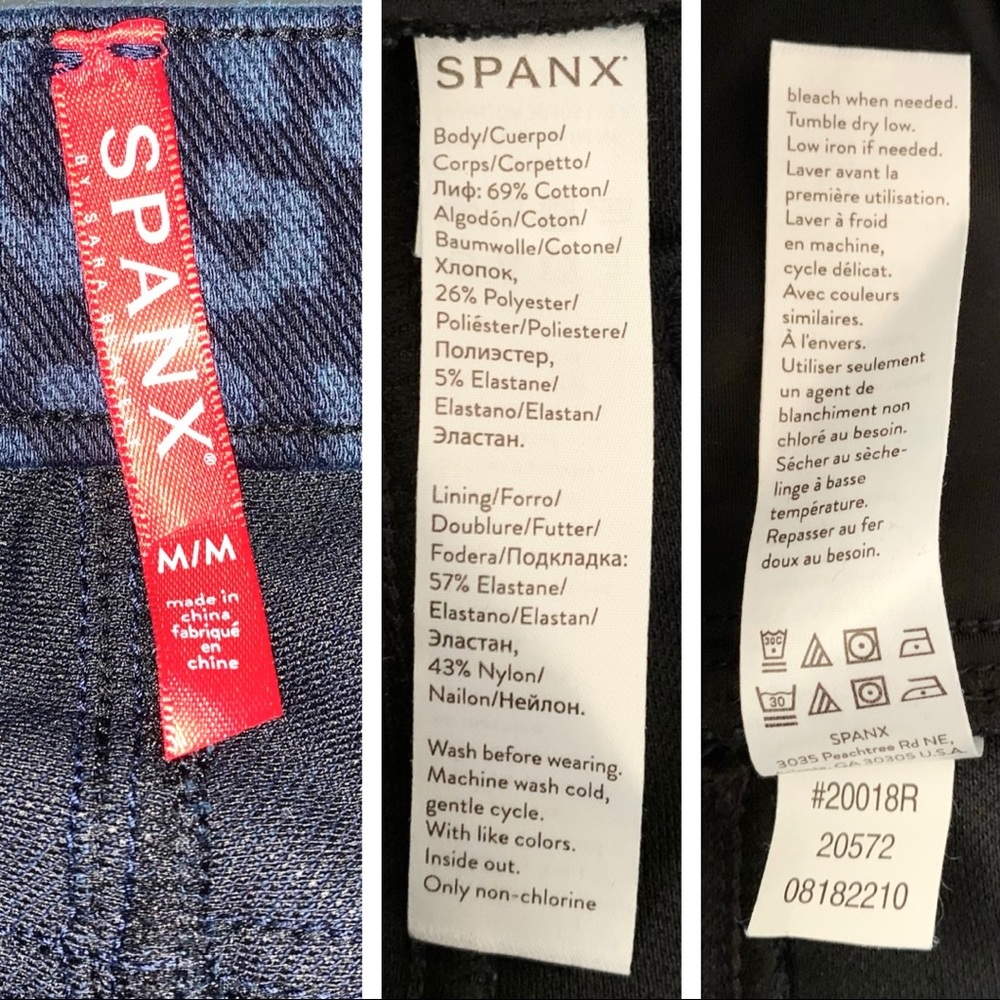 SPANX Jean-ish Ankle Legging High Rise Pull On Jeans Blue Leopard Denim M NEW - Picture 12 of 16